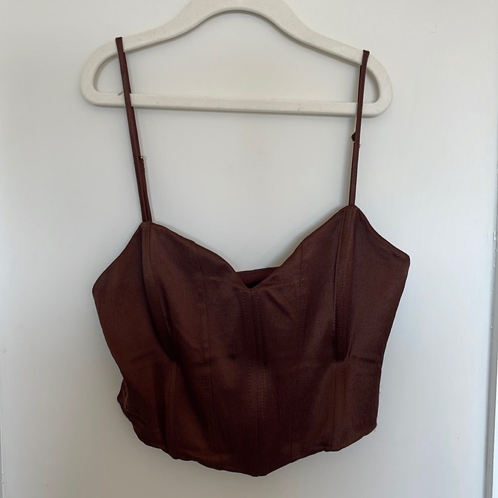 Zara Brown Bustier/Corset Cropped Shirt